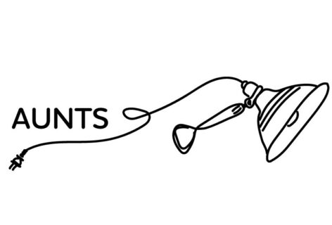 AUNTS logo. A illustration of a cliplight next to the word AUNTS. By Liliana Dirks-Goodman