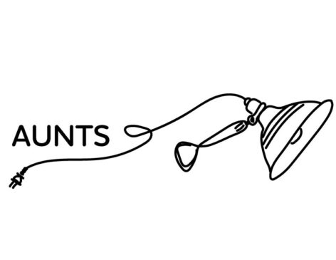 AUNTS logo. A illustration of a cliplight next to the word AUNTS. By Liliana Dirks-Goodman