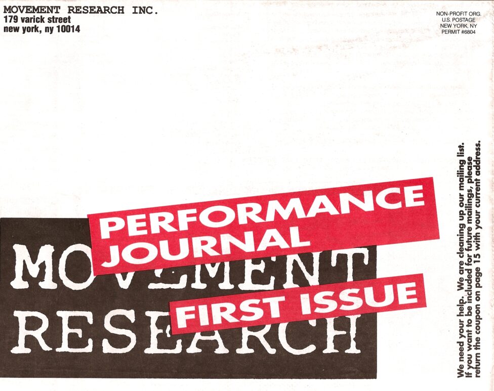 From the MR Archives, 1991. The words Performance Journal, First Issue appear over the black and white movement research logo.