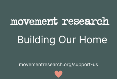 The words Movement Research Building Our Home on a teal background of each graphic, a small pink heart appears on the following.