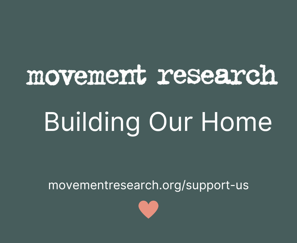 The words Movement Research Building Our Home on a teal background of each graphic, a small pink heart appears on the following.