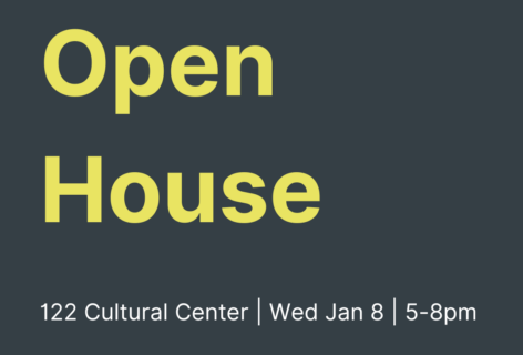 A graphic with the words Open House followed by the details of the event.