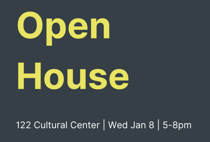 A graphic with the words Open House followed by the details of the event.