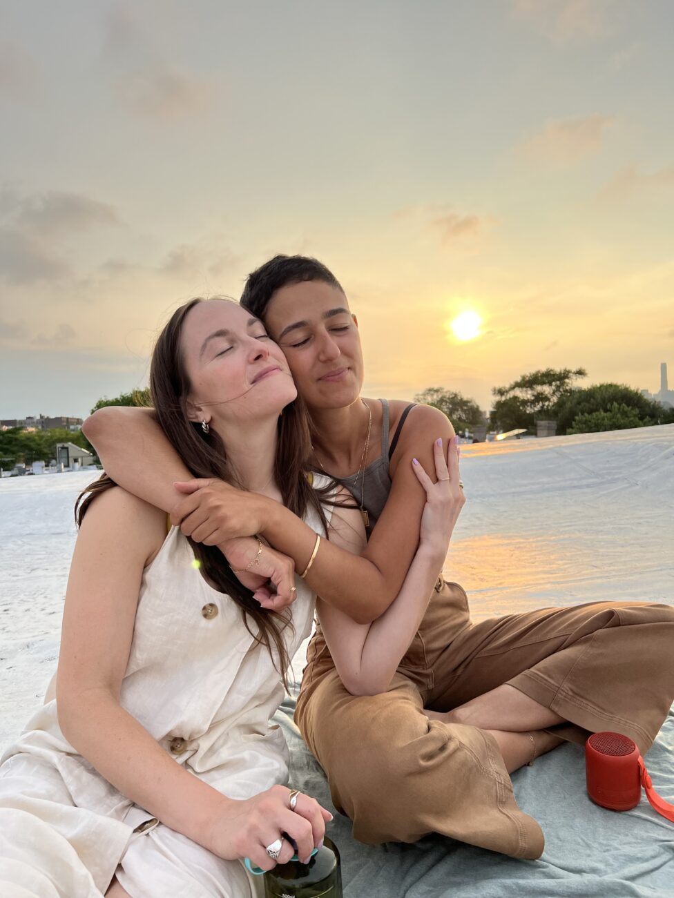 On the rooftop of my apartment, celebrating news of remission with long time friend and artistic collaborator Elise Miller
Ritzle. Two friends, Elise and Roya, embracing.