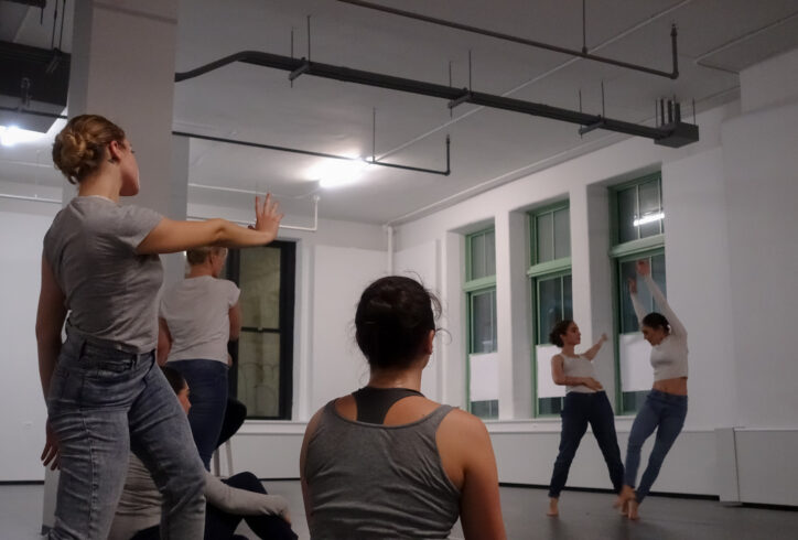 2019 Open Performance in the MR Studio; dancers rehearse in the space. Photo by Harry Shunyao Zhang